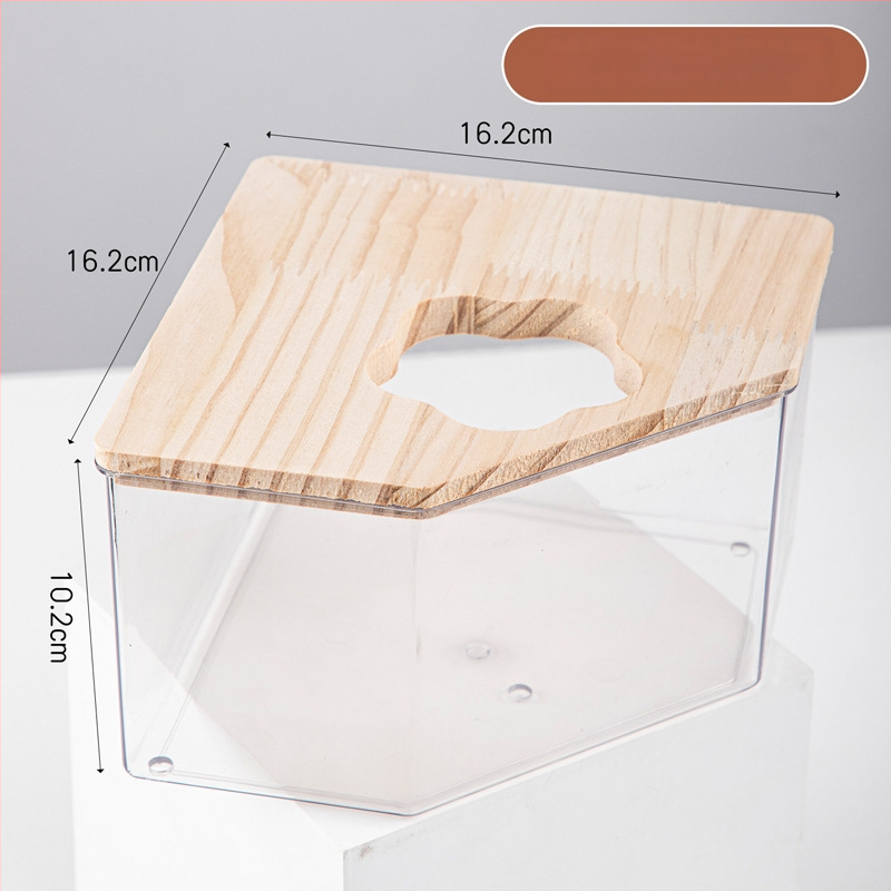 Hamster kúpeľný pieskovník – transparentný, dvojúčelová toaleta, konštrukcia z PET a masívneho dreva, Crystal Wood Bathroom od Chengxi