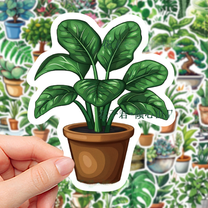 50 kusov PVC nálepiek s rastlinami v kreslenom štýle pre DIY poznámkové bloky a dekoráciu na stole
