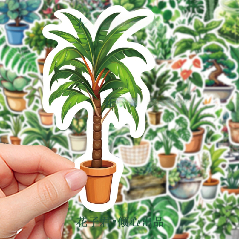 50 kusov PVC nálepiek s rastlinami v kreslenom štýle pre DIY poznámkové bloky a dekoráciu na stole