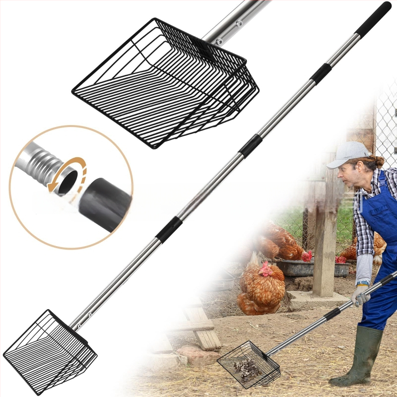 Dex kovová naberačka – Univerzálny čistiaci nástroj pre kurací výbeh, mačací piesok, plážový piesok a hospodárske exkrementy