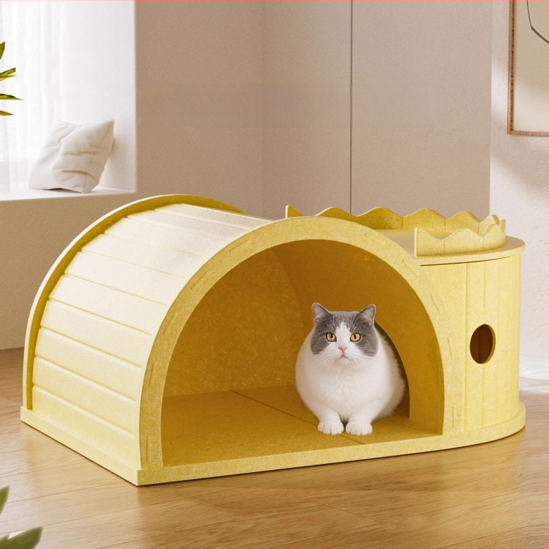 Mačacie hniezdo s tunelom z filcu a škrabkou – Všetko na jednom mieste, mačacie útočisko pre štyri ročné obdobia, odolné voči opotrebeniu a bez vytrhávania chlpov