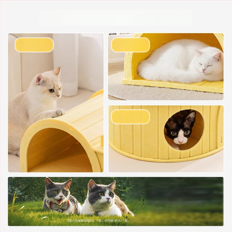 Mačacie hniezdo s tunelom z filcu a škrabkou – Všetko na jednom mieste, mačacie útočisko pre štyri ročné obdobia, odolné voči opotrebeniu a bez vytrhávania chlpov