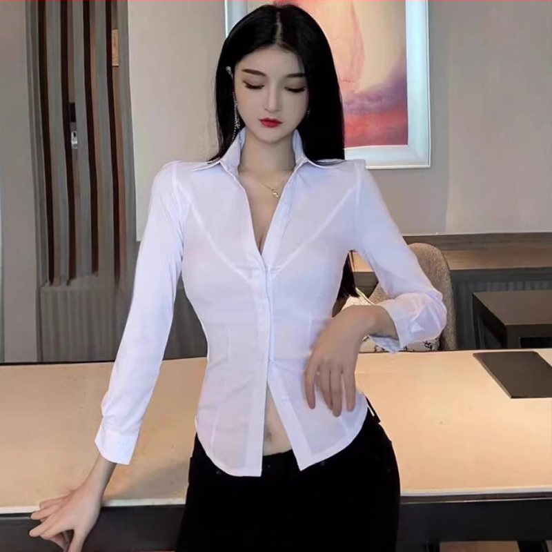 Šifónová košeľa, úzky strih, dlhé rukávy, stojací golier, zmes polyesteru a spandexu, dĺžka 50-65 cm