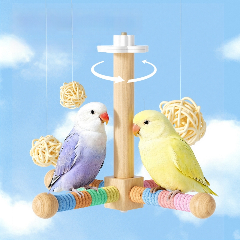 Drevený stojan na hračky pre papagaja, model QW10310, príslušenstvo k klietke, univerzálne, bez koliesok