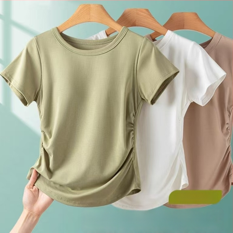 Dámske krátke tričko s vložkou na prsia, okrúhly výstrih, viskóza s elastanom, 3D vzor, ľahký letný top v mestskom štýle