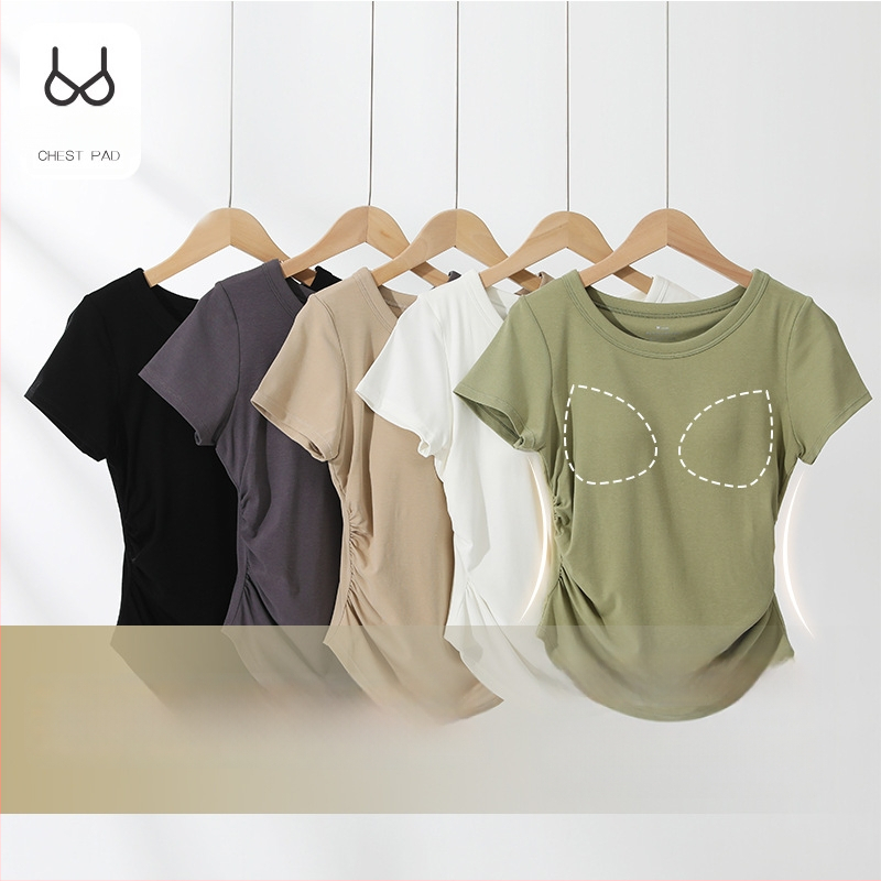 Dámske krátke tričko s vložkou na prsia, okrúhly výstrih, viskóza s elastanom, 3D vzor, ľahký letný top v mestskom štýle