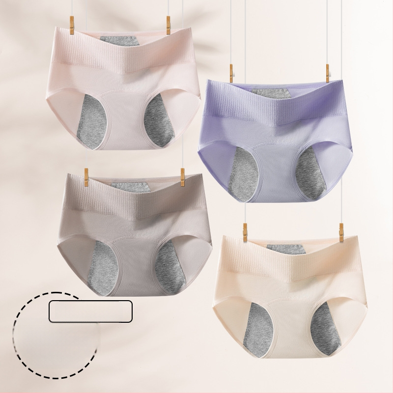 Dámske menštruačné nohavičky s antibakteriálnou ochranou a 3‑vrstvovou ochranou proti úniku, vysoký pás; hlavný materiál 95% bavlna, podšívka rozkroku 100% bavlna