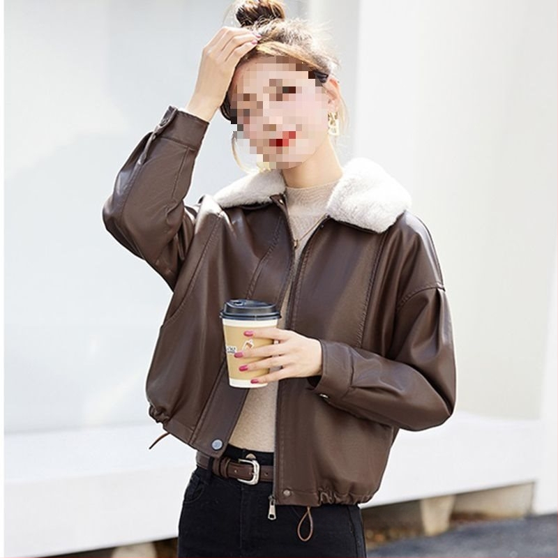 Ženská faux kožená bunda, normálna dĺžka 50–65 cm, golier polo, bez rukávov, zmes Spandexu