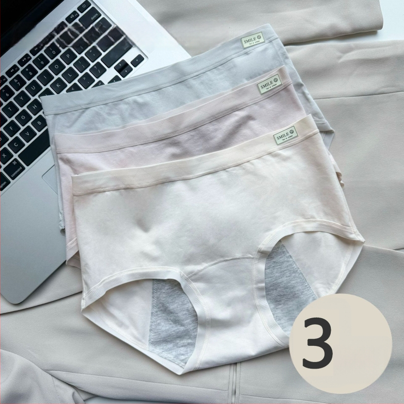 Menštruačné nohavičky s ochranou proti úniku a bočnému presakovaniu, priedušný bavlnený materiál (vonkajší 95% bavlna, vnútorná vrstva 100% bavlna)