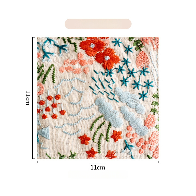 Podšálka z bavlny a ľanu, s kvetovanou výšivkou, štvorcový tvar, hrubý izolačný materiál, vidiecky štýl