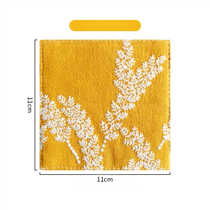 Podšálka z bavlny a ľanu, s kvetovanou výšivkou, štvorcový tvar, hrubý izolačný materiál, vidiecky štýl