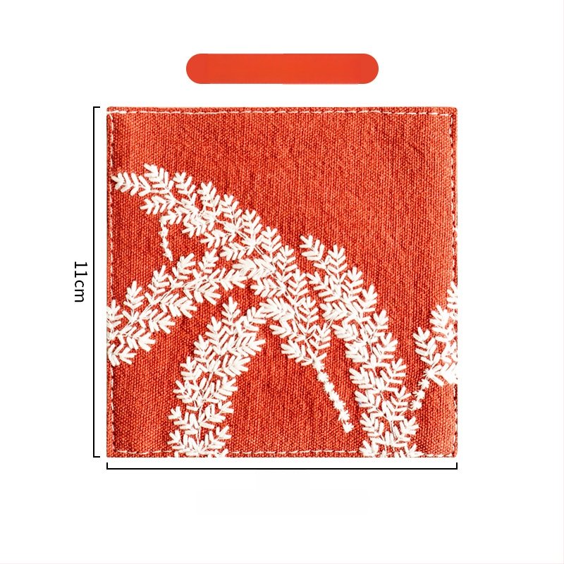 Podšálka z bavlny a ľanu, s kvetovanou výšivkou, štvorcový tvar, hrubý izolačný materiál, vidiecky štýl