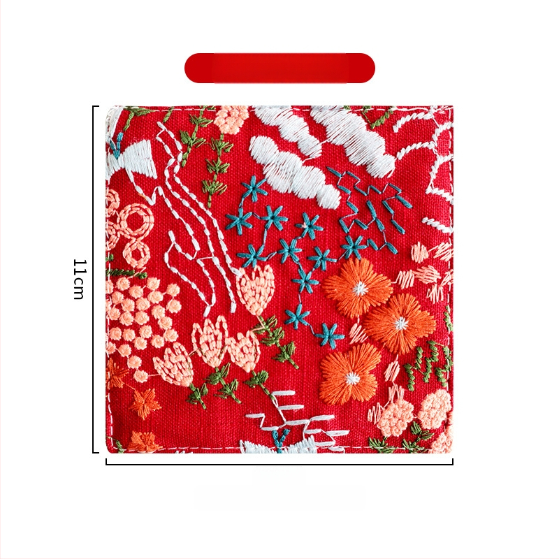 Podšálka z bavlny a ľanu, s kvetovanou výšivkou, štvorcový tvar, hrubý izolačný materiál, vidiecky štýl