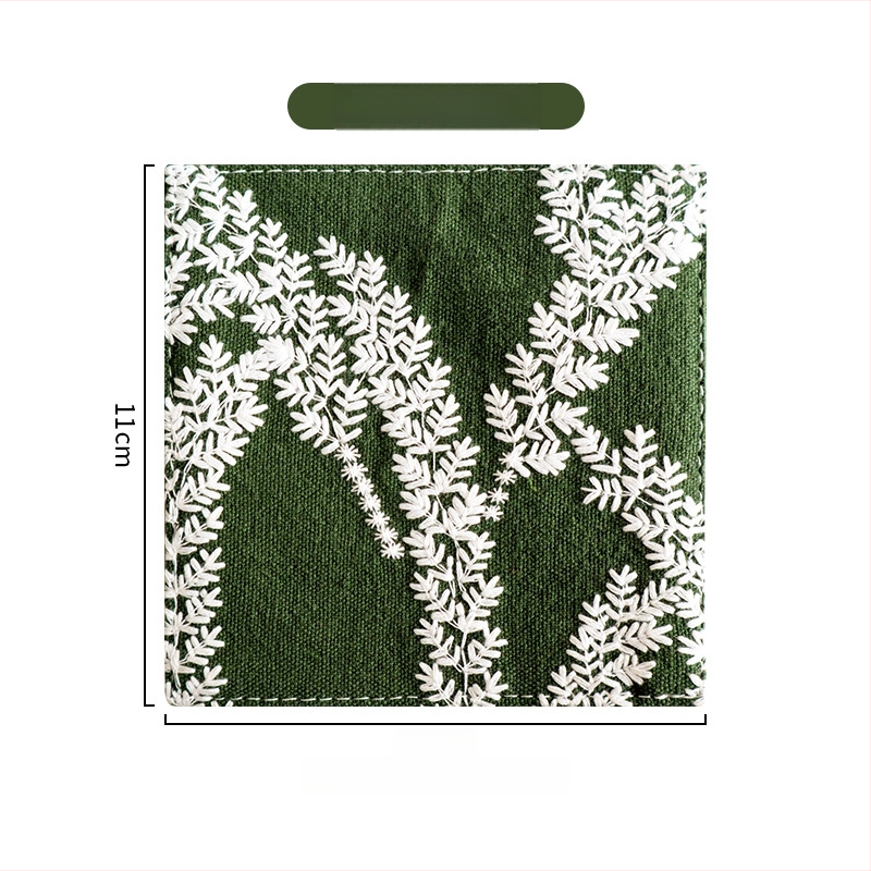 Podšálka z bavlny a ľanu, s kvetovanou výšivkou, štvorcový tvar, hrubý izolačný materiál, vidiecky štýl