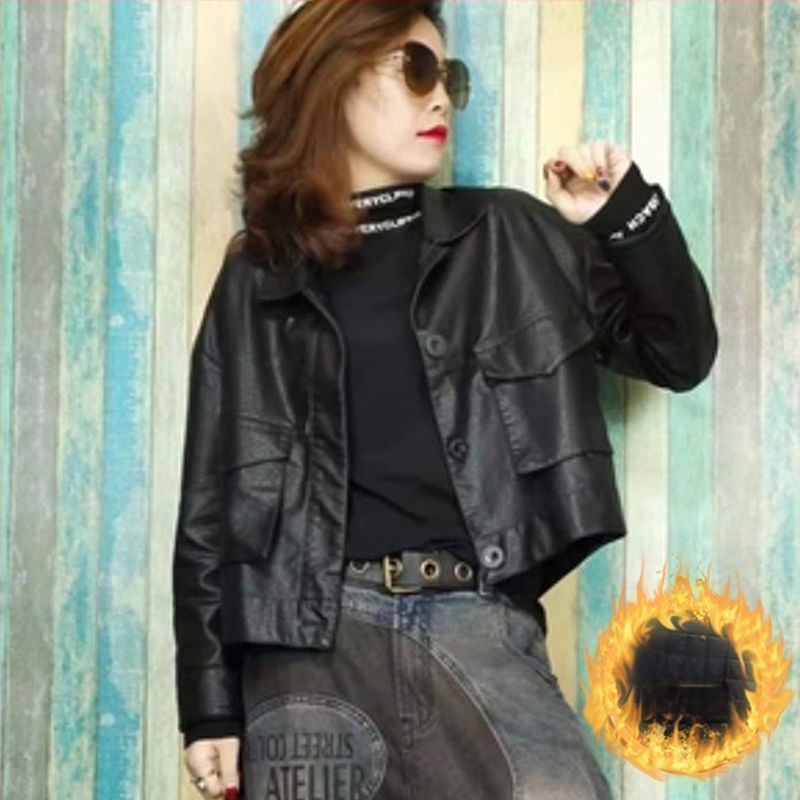 Dámska kožená bunda z umelej kože s podšívkou, ultra krátka dĺžka do 40 cm, golier Polo, bez rukávov, zmes Spandex, jar 2025