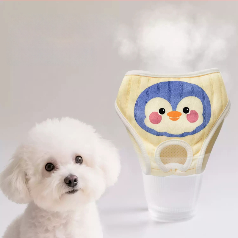 Nohavice pre psy počas obdobia – polyester, kreslený štýl, vyrobené v Číne, nie sú dovážané