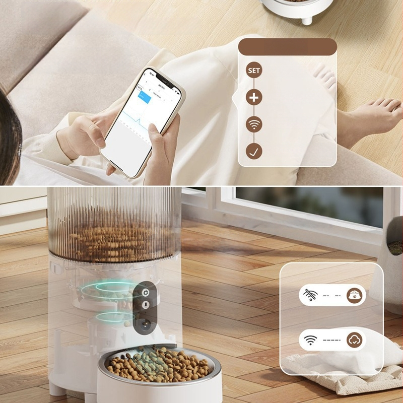 PT23 Inteligentný Wi‑Fi automatický kŕmič pre mačky a psy, ovládanie cez aplikáciu, diaľkové kŕmenie, 1,59 kg