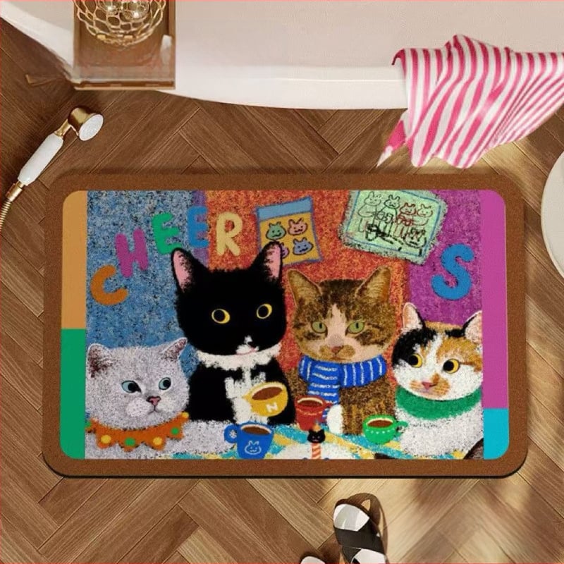 Kúpeľňová protišmyková rohož, oválny tvar, silicone algae mud, vstrebávajúca vodu, prateľná, s potlačou dizajnov (hviezdna obloha, abstrakt, kreslené, rastliny, zvieratá)