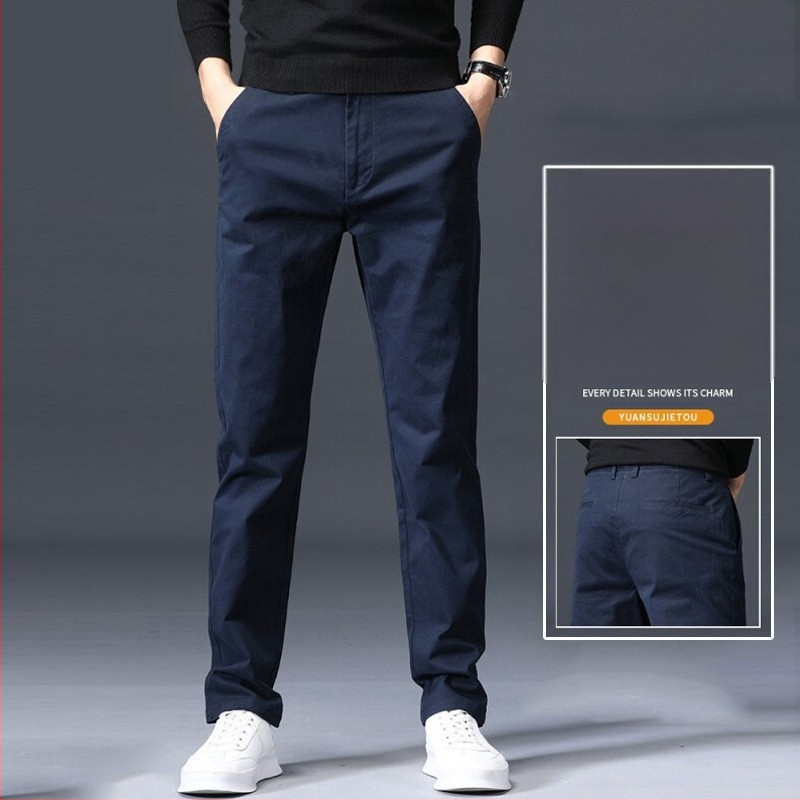 Pánske nohavice s rovným strihom, 97,8% bavlna, stredná výška pása, kórejský štýl, zips