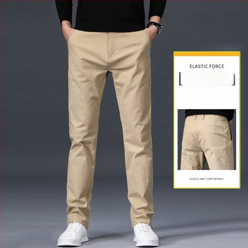 Pánske nohavice s rovným strihom, 97,8% bavlna, stredná výška pása, kórejský štýl, zips