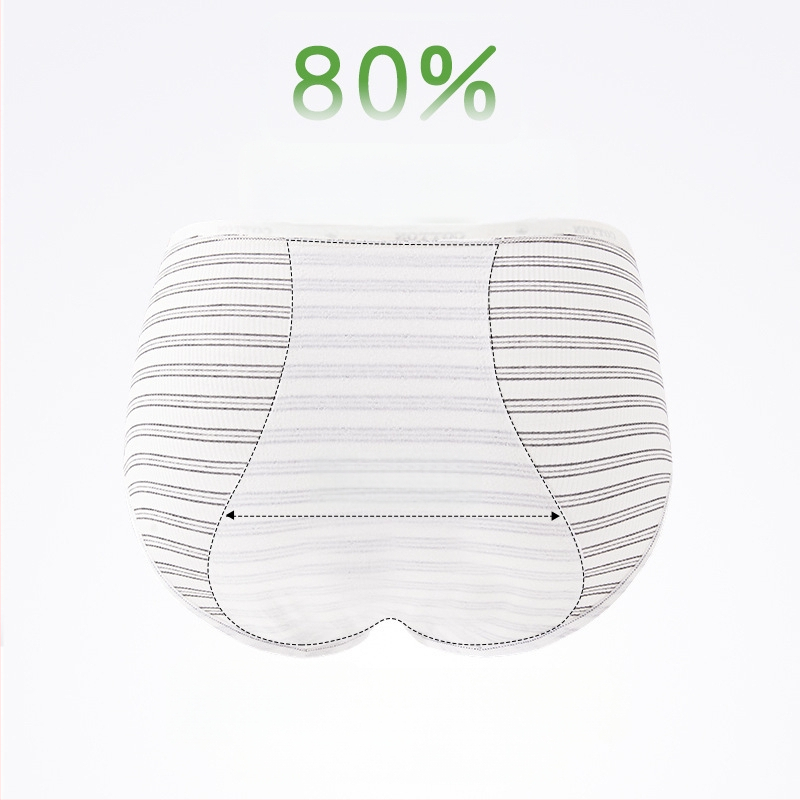Antibakteriálne hygienické nohavičky pre ženy so strednou výškou pásu, hlavný materiál 80% viskóza v syntetickej zmesi, vnútorná vložka 100% bavlna, pruhovaný vzor, fyziologické použitie, pre tínedžerky