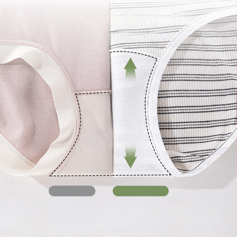 Antibakteriálne hygienické nohavičky pre ženy so strednou výškou pásu, hlavný materiál 80% viskóza v syntetickej zmesi, vnútorná vložka 100% bavlna, pruhovaný vzor, fyziologické použitie, pre tínedžerky