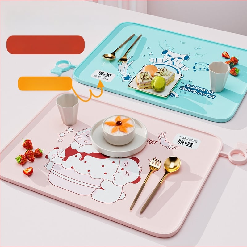Silikónová podložka na stolovanie pre prvákov, karikatúrny vzor, vodotesná a odolná voči tukom, potravinárska kvalita