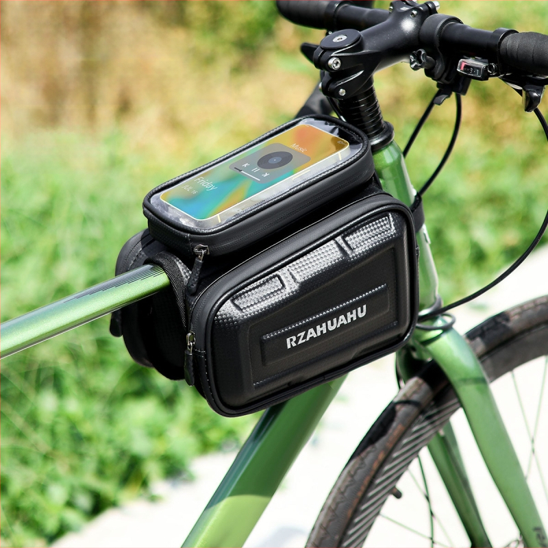 RZAHUAHU 489-2 Cyklistická taška, pevný obal, dvojitý priestor na prednom ráme a hornej trubke, skladovanie, polyester