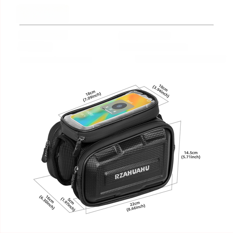 RZAHUAHU 489-2 Cyklistická taška, pevný obal, dvojitý priestor na prednom ráme a hornej trubke, skladovanie, polyester