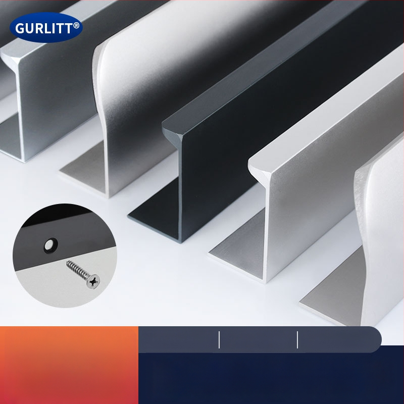 Bezvŕtová neviditeľná hliníková rukoväť na zásuvky, skrinky na topánky a šatníky — hliníková zliatina, elektroplátovanie, moderný minimalistický štýl