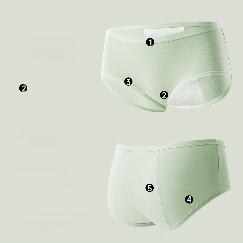 Ženské bavlnené menštruačné spodné nohavice s antibakteriálnou ochranou – stredný pás, hlavný materiál 95% bavlna, výstelka intímnej zóny 100% bavlna, jednofarebný vzor, priedušné