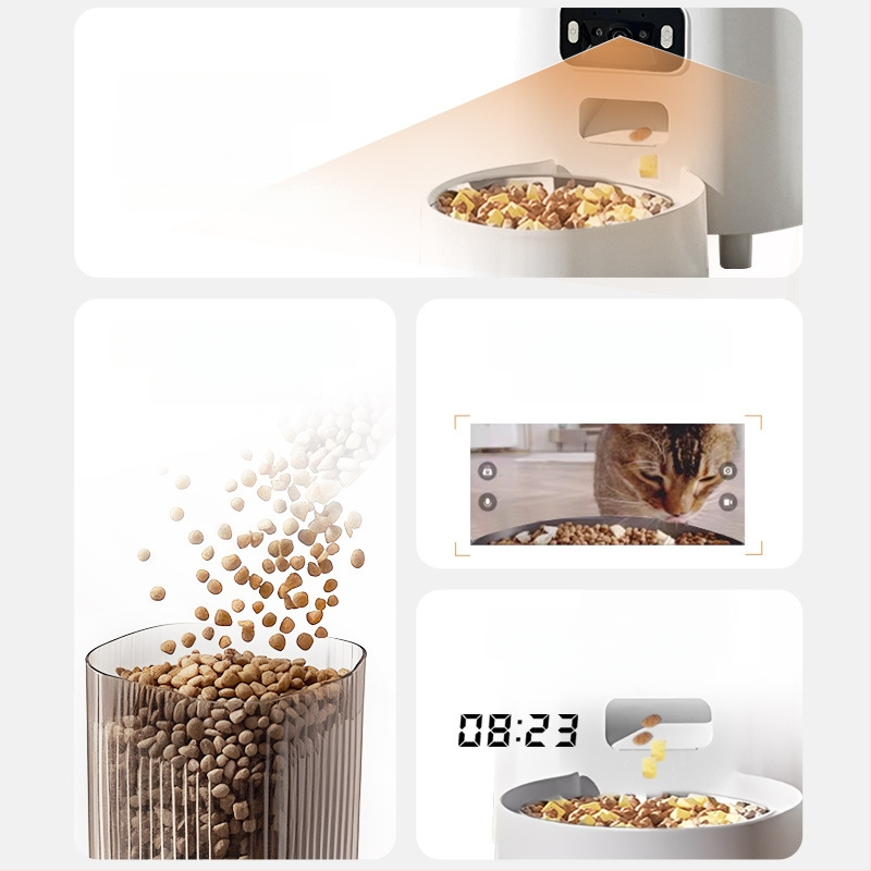 Automatický kŕmovač pre domáce zvieratá s širokouhlým videom, dvojpásmové 5G pripojenie, časovač a dávkovanie, ovládané cez aplikáciu, odnímateľný, pre psy a mačky