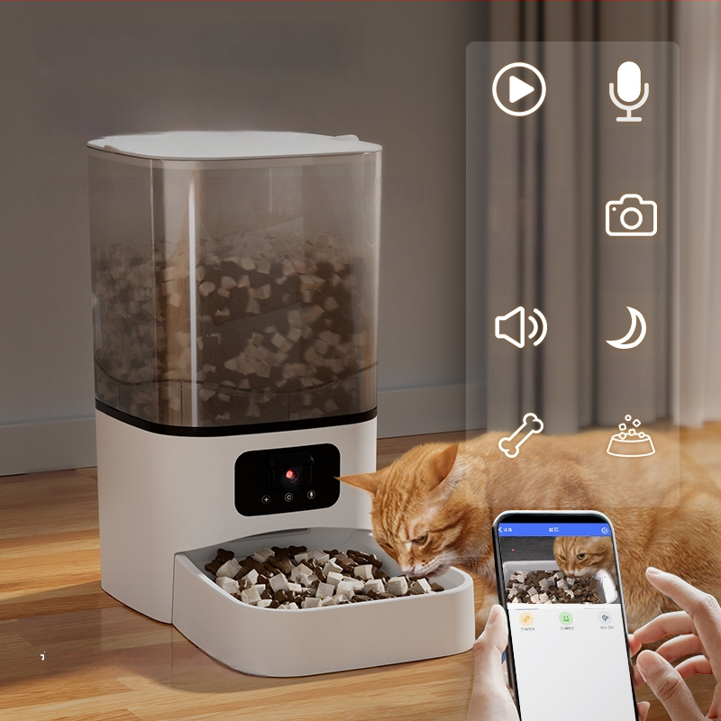 Automatický kŕmovač pre domáce zvieratá s širokouhlým videom, dvojpásmové 5G pripojenie, časovač a dávkovanie, ovládané cez aplikáciu, odnímateľný, pre psy a mačky