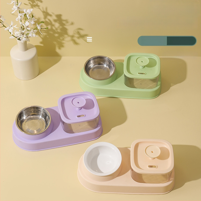 KUCHI Automatický zásobník vody pre domáce zvieratá s oddelením suchého a mokrého a miskou z nerezovej ocele