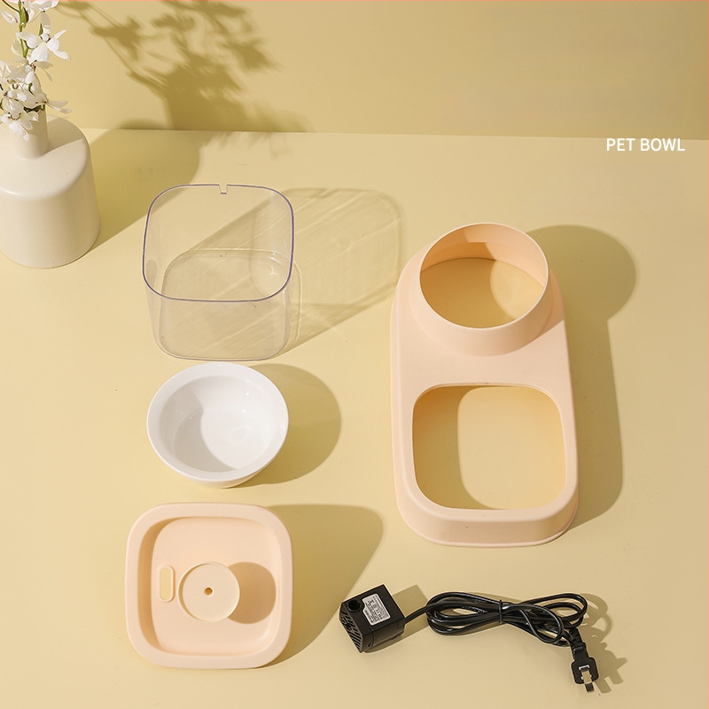 KUCHI Automatický zásobník vody pre domáce zvieratá s oddelením suchého a mokrého a miskou z nerezovej ocele