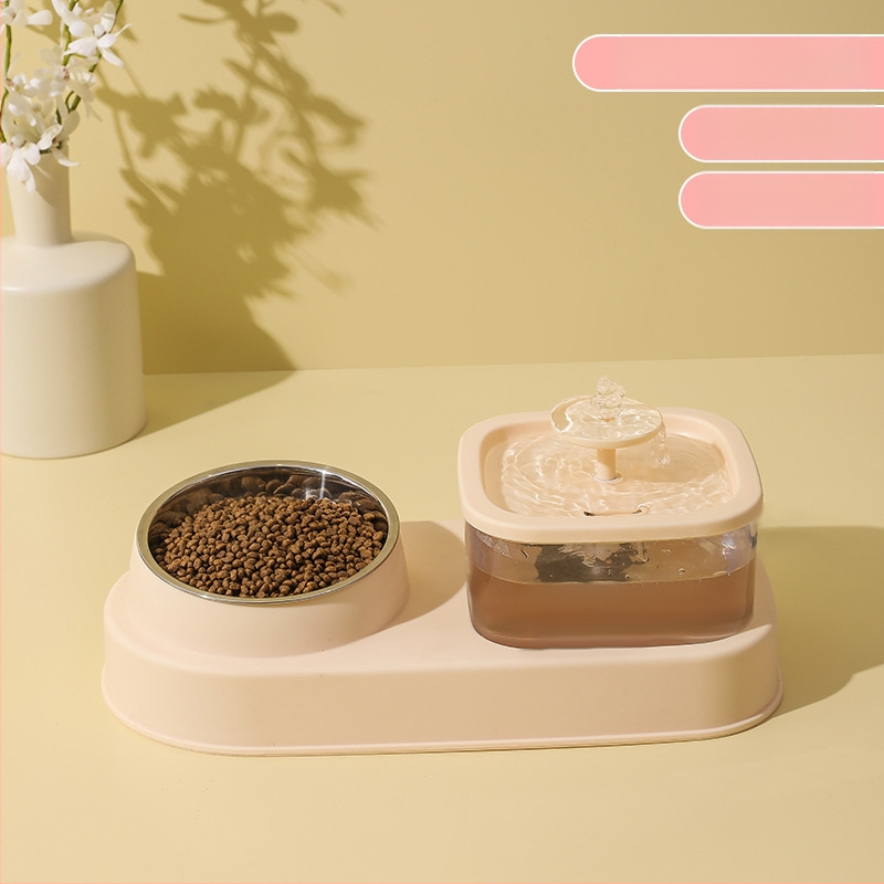 KUCHI Automatický zásobník vody pre domáce zvieratá s oddelením suchého a mokrého a miskou z nerezovej ocele