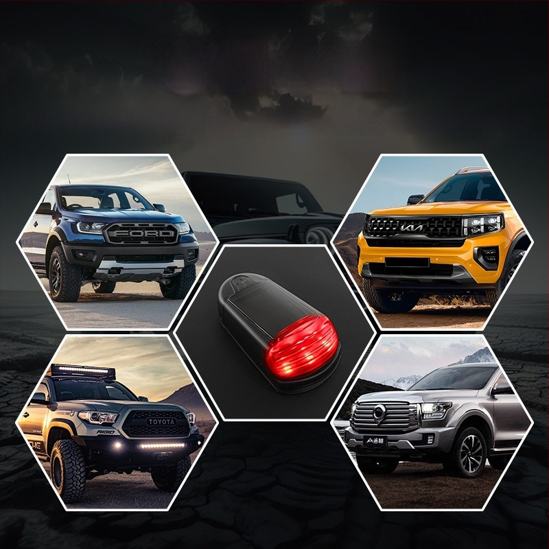 LED solárne strešné svetlo pre nákladné vozidlá a pickupy – bezdrôtovo, svetlo strobe a pilotné svetlo, model warning020, 12V, PVC, univerzálna kompatibilita, prispôsobiteľné