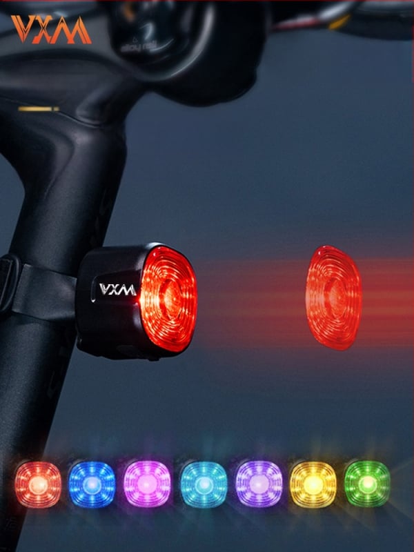 Zadné svetlo na bicykel s inteligentným senzorom a varovným brzdovým režimom, USB nabíjanie, 250 mAh batéria, 6 režimov, VXM