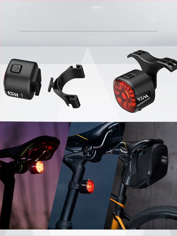 Zadné svetlo na bicykel s inteligentným senzorom a varovným brzdovým režimom, USB nabíjanie, 250 mAh batéria, 6 režimov, VXM