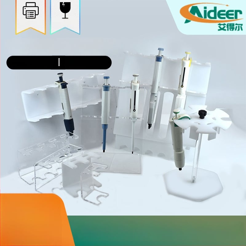 Držiak na pipety z organického akrylu, Z-tvar, na stenu, s 5 držiakmi, plochá doska, laserové rezanie