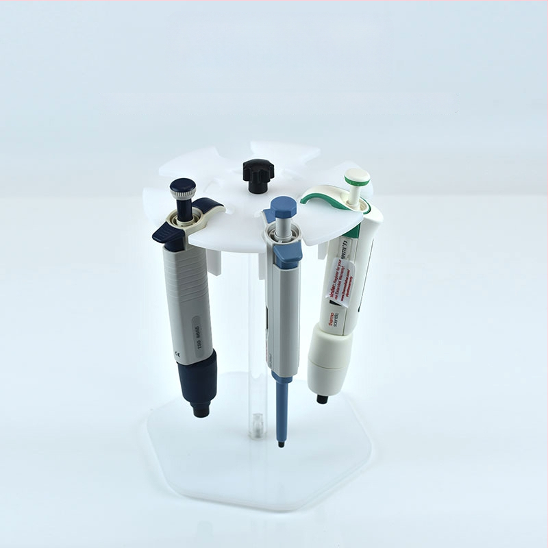 Držiak na pipety z organického akrylu, Z-tvar, na stenu, s 5 držiakmi, plochá doska, laserové rezanie