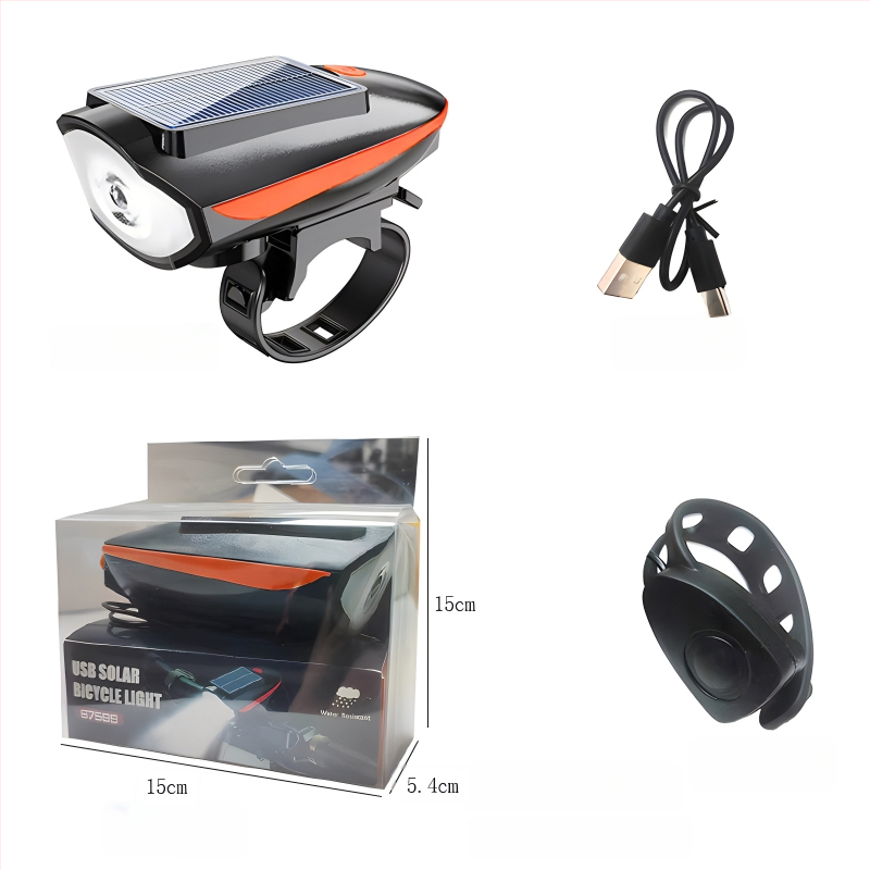 Tourmaline solárne predné svetlo na horské kolo so zvončekom – prispôsobiteľné spracovanie, pripravené na súkromnú značku