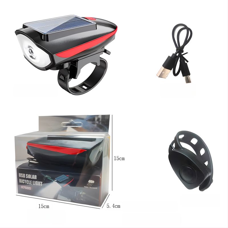 Tourmaline solárne predné svetlo na horské kolo so zvončekom – prispôsobiteľné spracovanie, pripravené na súkromnú značku