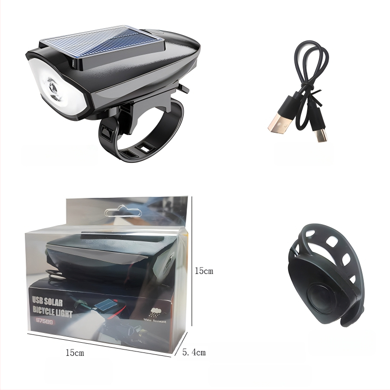 Tourmaline solárne predné svetlo na horské kolo so zvončekom – prispôsobiteľné spracovanie, pripravené na súkromnú značku