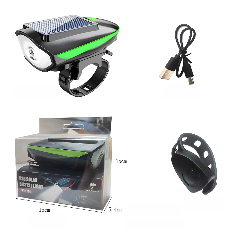 Tourmaline solárne predné svetlo na horské kolo so zvončekom – prispôsobiteľné spracovanie, pripravené na súkromnú značku