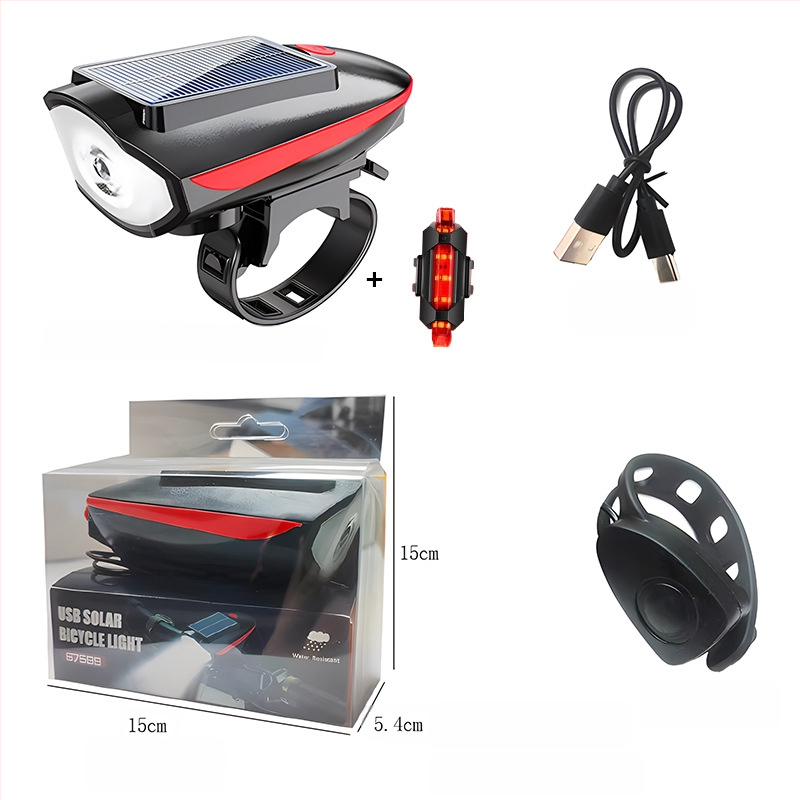 Tourmaline solárne predné svetlo na horské kolo so zvončekom – prispôsobiteľné spracovanie, pripravené na súkromnú značku