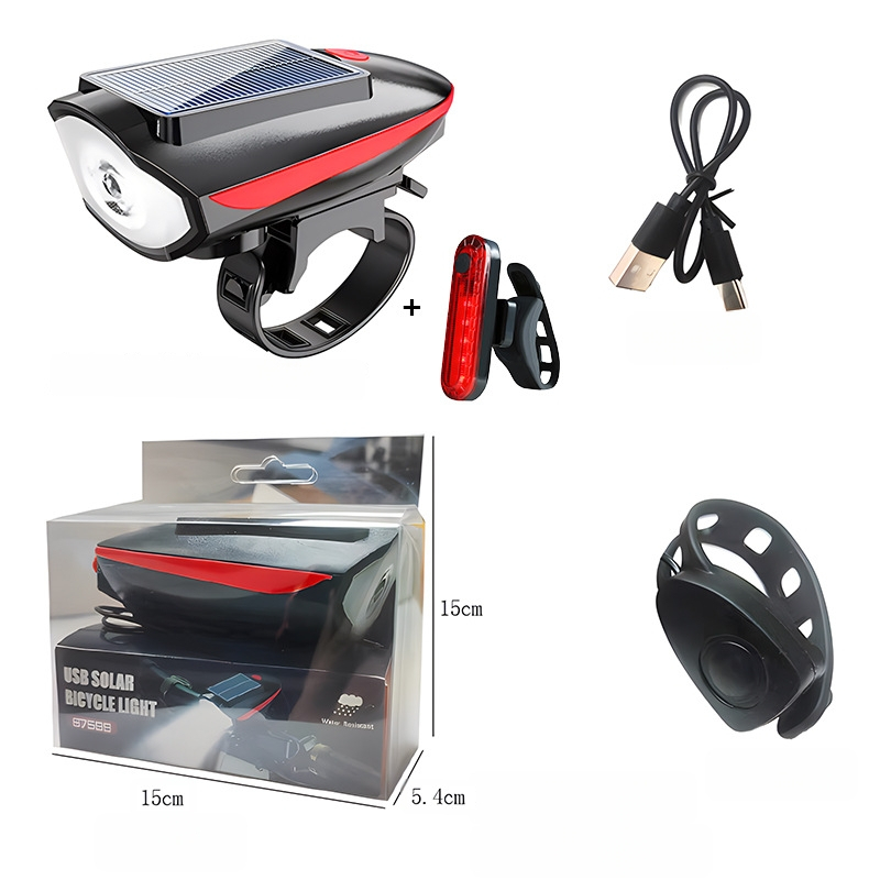 Tourmaline solárne predné svetlo na horské kolo so zvončekom – prispôsobiteľné spracovanie, pripravené na súkromnú značku