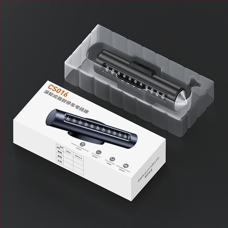 2-v-1 parkovací znak s pohyblivým číslovým štítkom pre telefón na vozidle, kovová konštrukcia, možnosť tlače loga