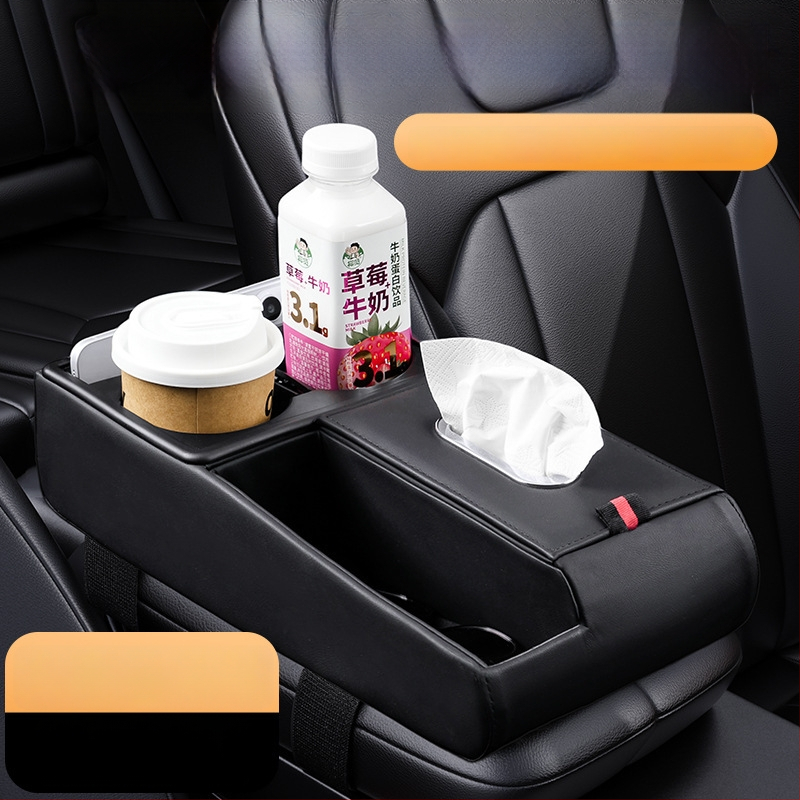 Ādas automašīnas uzglabāšanas organizators ar salvetu kastīti un krūzes turētāju, universāla saderība, Guangzhou izcelsme, pielāgota apstrāde
