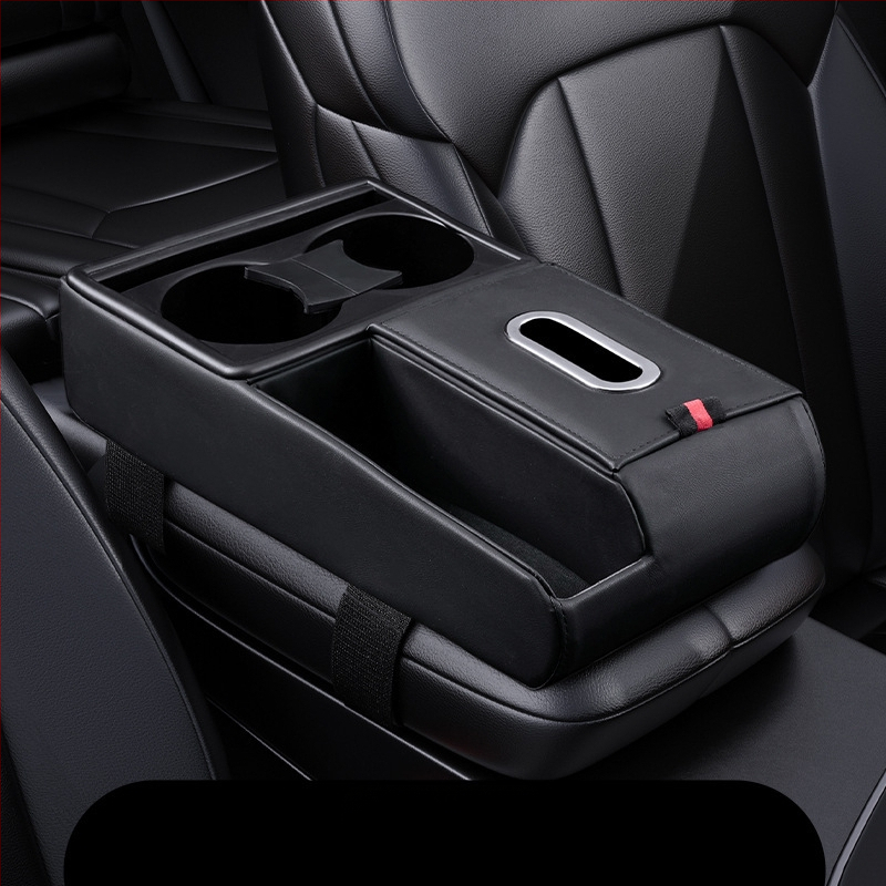 Ādas automašīnas uzglabāšanas organizators ar salvetu kastīti un krūzes turētāju, universāla saderība, Guangzhou izcelsme, pielāgota apstrāde